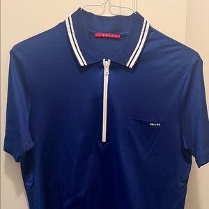 Prada Men's Blue Polo with White Accents